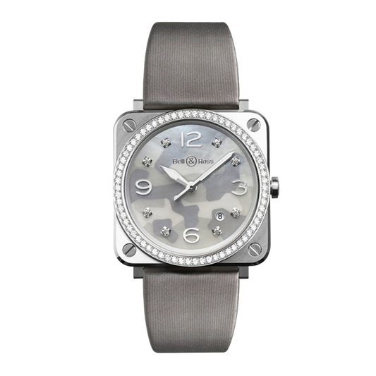 Bell & Ross Br S Gray Camouflage Diamond Steel Quartz Watch BRS-CAMO-ST-LGD