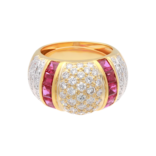 Estate 18K Yellow Gold Diamond & Ruby Adjustable Cocktail Ring Size: 5.5 Ref: 2374627