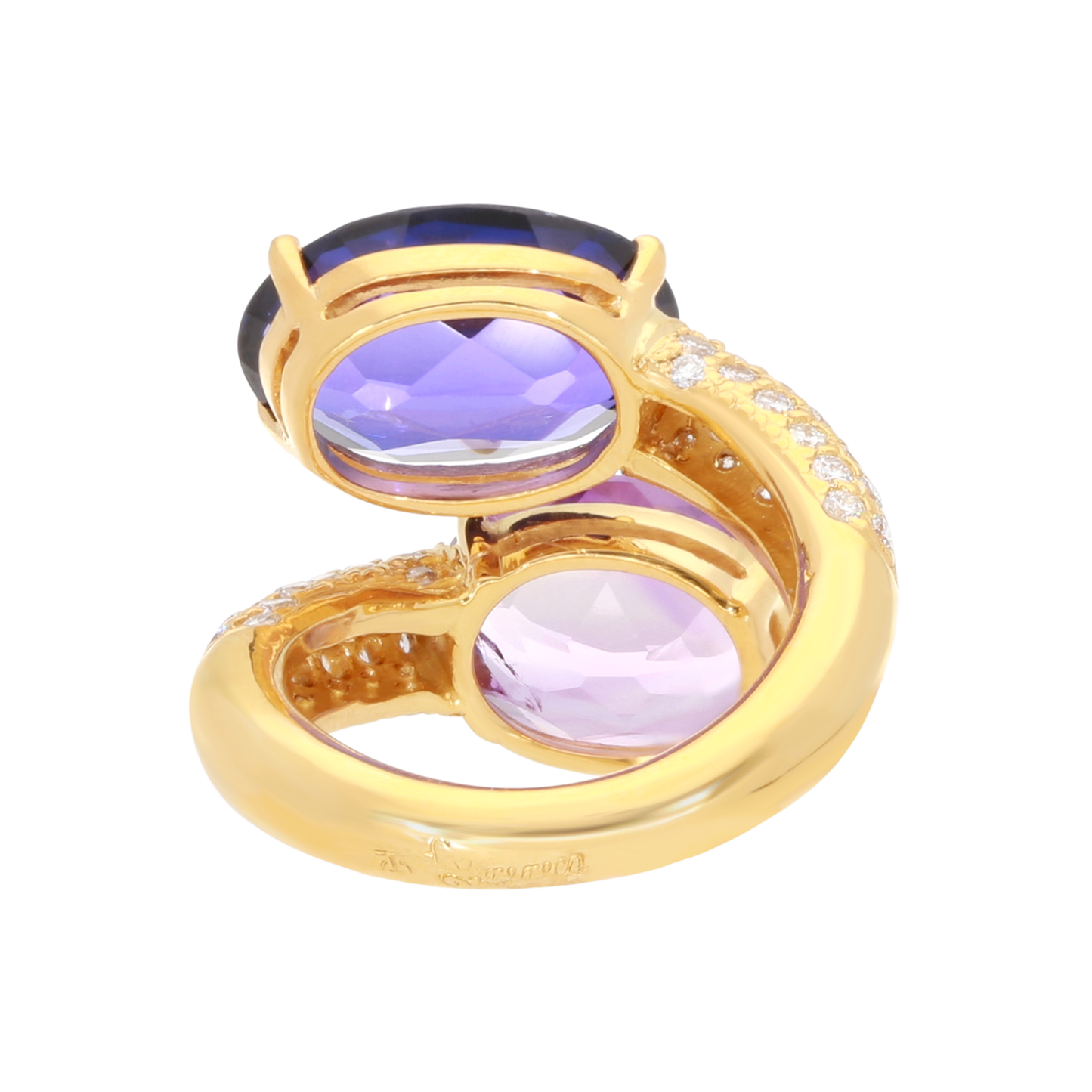 Estate 18K Yellow Gold Diamond/Amethyst Open Cocktail Ring Size: 5.5 - 2367200