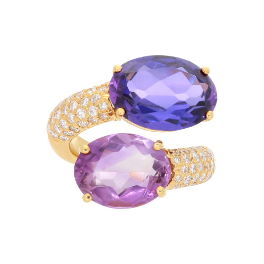 Estate 18K Yellow Gold Diamond/Amethyst Open Cocktail Ring Size: 5.5 - 2367200